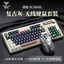 狼蛛 RGB背光 无线键盘鼠标耳机套装  复古灰 RGB