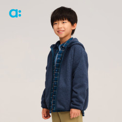 幼岚 ALLBLU）allblu幼岚儿童连帽外套A类25秋新款男童女童毛织绒 深蓝花灰 130 cm