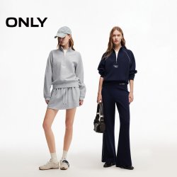 ONLY 2026秋季新款烟囱领半拉链宽松刺绣短款立领休闲感卫衣女