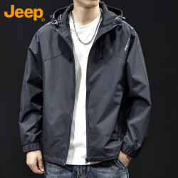 Jeep 夹克外套男士春秋季连帽休闲工装冲锋高级感男装 黑色 XL