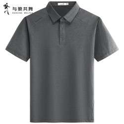 与狼共舞 凉感翻领短袖T恤男2026夏季新款商务透气通勤POLO衫6002 深灰015 L (175) (推荐135-150斤)