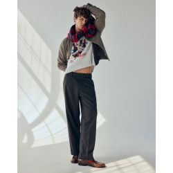 Abercrombie & Fitch 120-5211 美式复古百威图案 浅灰色 M 男士针织衫
