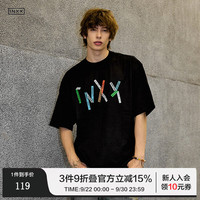 INXX 潮牌短袖男折纸便签印花T恤女夏季新款纯棉轻奢半袖上衣 黑色 L 140-160斤