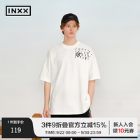 INXX 简约风甲骨文胶印短袖T恤男宽松休闲圆领上衣女情侣款 白色 L 140-160斤