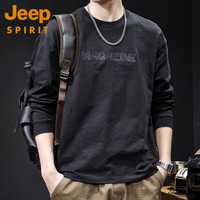 JEEP SPIRIT 秋季长袖t恤男2025新款竹节棉潮流百搭内搭打底衣服圆领大码春秋 黑色 XL
