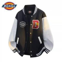 Dickies 美式学院风外套男春秋复古风拼色棒球服宽松字母夹克黑色M