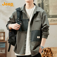 Jeep 高端纯棉长袖衬衫男2026春秋新款复古宽松衬衣外套男休闲夹克