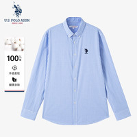 U.S. POLO ASSN. 衬衫男春秋长袖纯棉格子休闲工装外套高端宽松男士衬衣