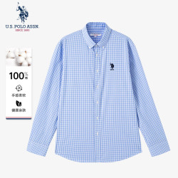 U.S. POLO ASSN. 衬衫男春秋长袖纯棉格子休闲工装外套高端宽松男士衬衣
