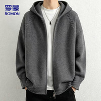 罗蒙 针织衫男秋季新款连帽开衫毛衣男士外套宽松休闲上衣服9052炭黑XL