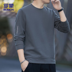罗蒙 卫衣男士春秋圆领长袖t恤商务休闲舒适上衣外套打底衫8170深灰2XL