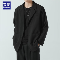 罗蒙 西服男士春秋季潮流宽松翻领商务单西休闲小西装外套CG-K8黑色XL