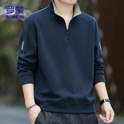 罗蒙 卫衣男士秋季商务休闲宽松舒适半开衫行政上衣打底衫7518藏青2XL