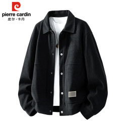 皮尔·卡丹 皮尔卡丹（pierre cardin）外套秋季男复古翻领夹克男新款潮流宽松休闲上衣服 黑色 XL