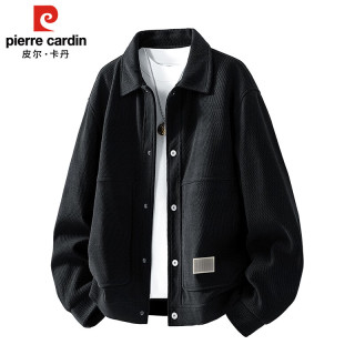 皮尔·卡丹 皮尔卡丹（pierre cardin）外套秋季男复古翻领夹克男新款潮流宽松休闲上衣服 黑色 XL