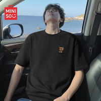 名创优品 短袖男款夏季重磅纯棉半袖高端大码t恤休闲宽松上衣潮 黑 L
