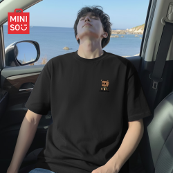 名创优品 短袖男款夏季重磅纯棉半袖高端大码t恤休闲宽松上衣潮 黑 L