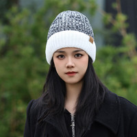 赫卡维 欧美双层加绒加厚毛线帽