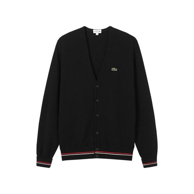 LACOSTE 法国鳄鱼男装休闲百搭时尚潮流V领落肩条纹饰边针织开衫