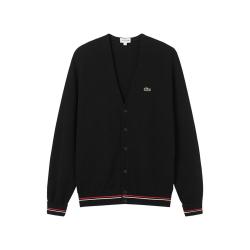 LACOSTE 法国鳄鱼男装休闲百搭时尚潮流V领落肩条纹饰边针织开衫