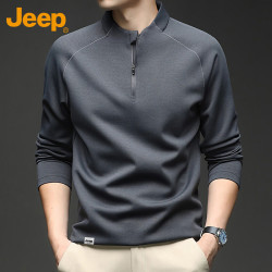 Jeep 长袖T恤男春秋季立领商务休闲打底衫男士正肩百搭上衣 深灰XL
