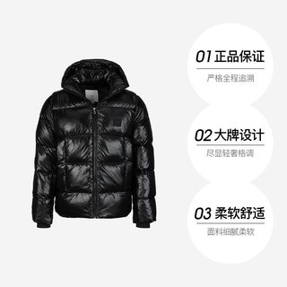 Calvin Klein 男士纯色亮面连帽拉链棉服