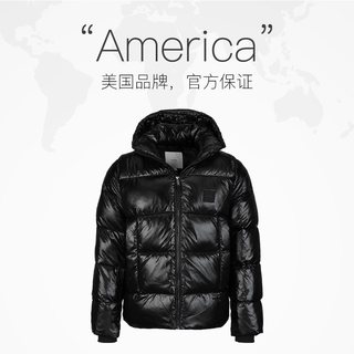Calvin Klein 男士纯色亮面连帽拉链棉服