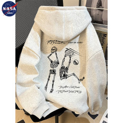NASA MARVEL 美式潮牌高街重磅趣味印花卫衣男春秋季新款宽松连帽上衣休闲帽衫