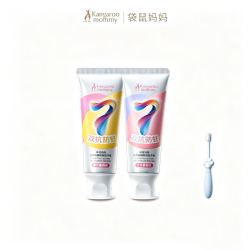 袋鼠妈妈 儿童防蛀含氟抗糖牙膏 爆汁蜜桃+牛奶草莓 60g（赠牙刷）