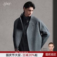 HERBEL 毛呢大衣2026年冬季新款双面呢外套宽松插肩袖上衣 深灰色 S