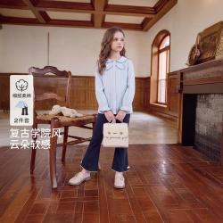 jellybaby 26新品秋款女童大童花瓣袖衬衫+长裤露营演出