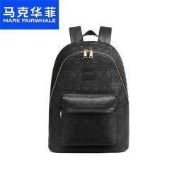 马克华菲 双肩包男士轻奢时尚印花通勤14英寸电脑包大容量背包男防泼水书包 黑色LOGO