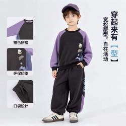 迪士尼 男童秋冬潮流休闲运动耐磨卫衣卫裤两件套套装 灰紫 160