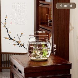 简特 圆形塑料小金鱼缸一体仿玻璃透明防摔不坏客厅乌龟小型桌面生态缸