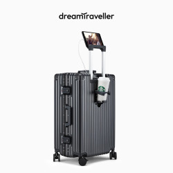 梦旅者 多功能行李箱铝框拉杆箱皮箱万向轮旅行箱男女 24英寸太空灰色