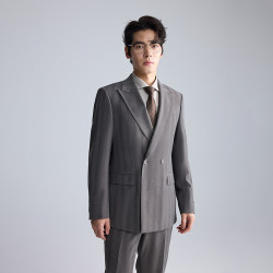 利郎 青年商务男装西服套装男戗驳领双排扣正装西装二件套 咖色（2YA） 175A