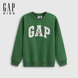 Gap 女童毛巾绣抓绒宽松套头卫衣 墨绿色 130cm