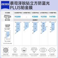 蔡司 1.67泽锐单光防蓝光Plus铂金膜镜片*2片+诗维达398系列镜架