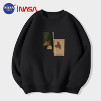 NASA GISS 官方潮牌卫衣男圆领长袖t恤男小熊套头宽松打底衫 黑色常规 XL