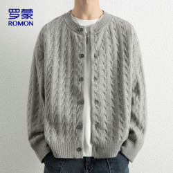 罗蒙 针织衫男士秋季休闲宽松落肩开衫毛衣男圆领上衣外套男7001灰色XL