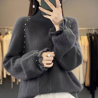 超好看羊毛衫女士2025秋冬新款宽松加厚毛衣钉珠羊绒内搭打底衫女
