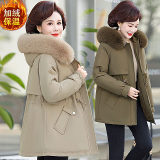 过年妈妈冬装派克服女装外套母亲洋气衣装中老年冬季加绒加厚棉袄