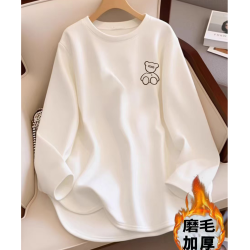 秋冬新款不规则加厚磨毛T恤女宽松显瘦宽松打底衫女内搭遮肚子