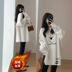 冬季加厚加绒出游服装女圆领上衣保暖内搭打底衫小众设计休闲T恤