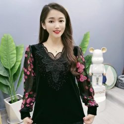 VF 9328款秋冬款V领丝绒打底衫气质春季长袖女大码时尚百搭显瘦