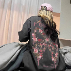 夏季港味复古花卉 纯棉中长款百搭宽松短袖T恤情侣装
