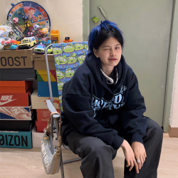 美式长袖春秋卫衣女潮牌小个子黑色加绒连帽卫衣宽松新款卫衣女