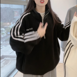 2026冬季新款加厚保暖宽松半拉链上衣外套女款加绒卫衣LK2500377