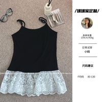 春季新款韩系百搭蕾丝花边拼接假两件吊带打底衫25018