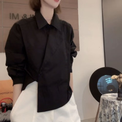 2026春季新款时尚气质休闲长袖极简风衬衫宽松洋气黑色女款上衣女